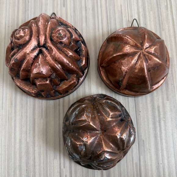 Set of 3 Vintage Copper Ramekins or Gelatin Molds
